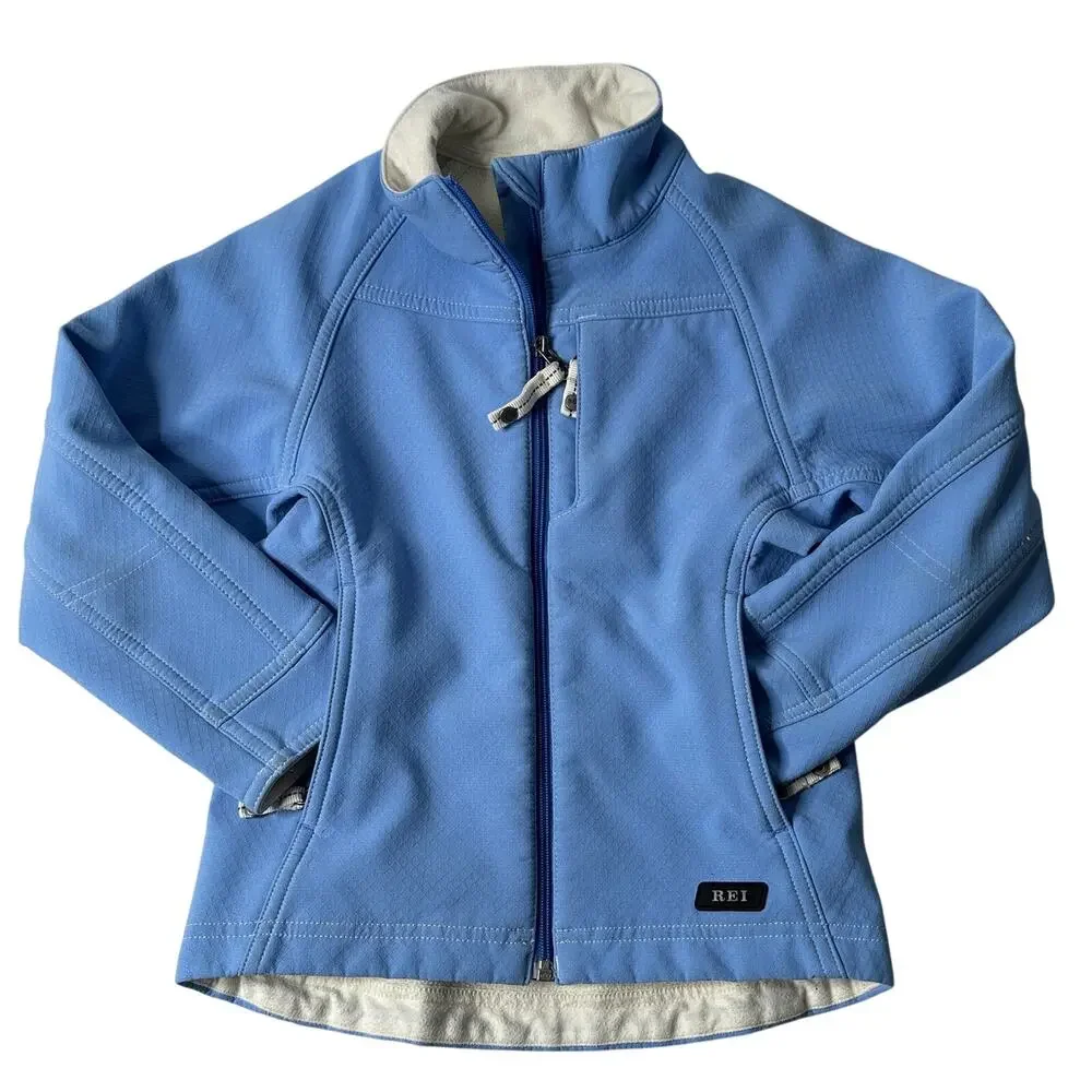 REI Girls Softshell Jacket Blue XS 4/5 Windbreaker Fleece Lined